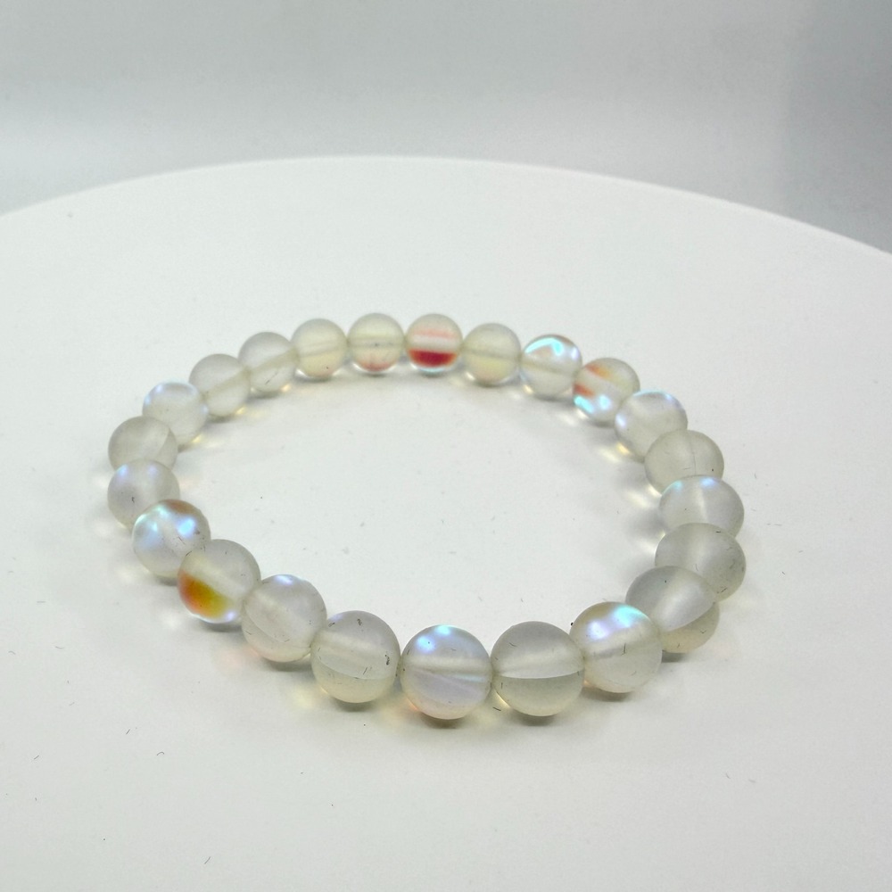 Vintage Iridescent Frosted Glass Mermaid Beaded Stretch Bracelet